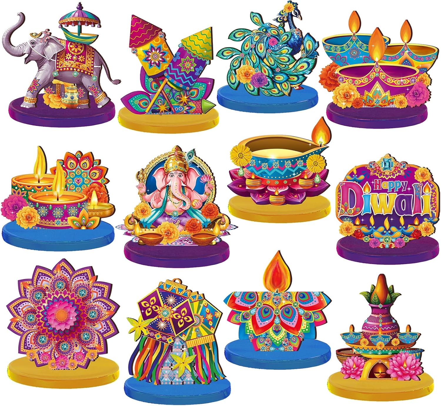 12 Piece Diwali and Ganesh Chaturthi Table Decoration Set with Ganesha Idol