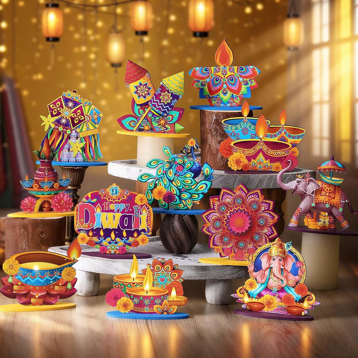 12 Piece Diwali and Ganesh Chaturthi Table Decoration Set with Ganesha Idol