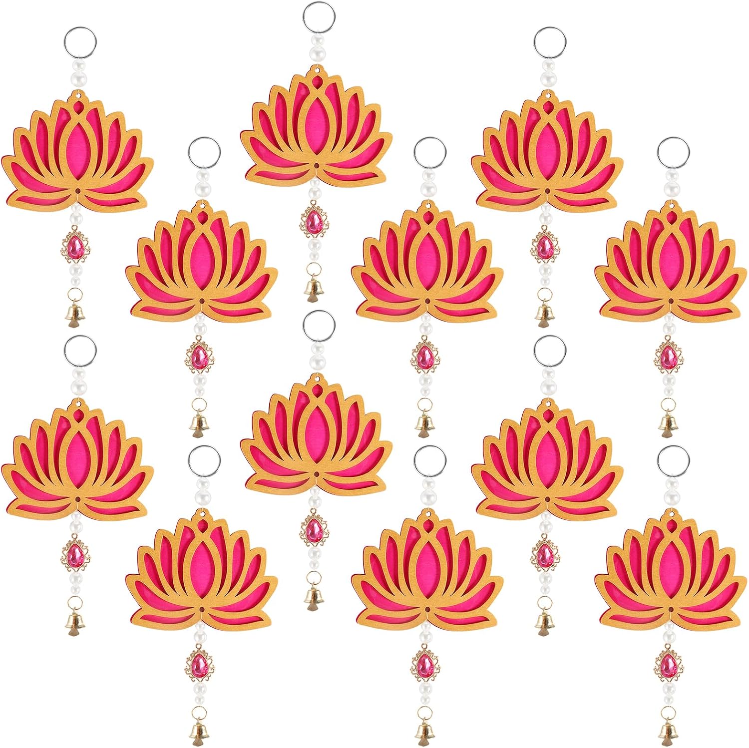 12 Piece Lotus Wall Hanging Garlands in Wood for Pooja Room