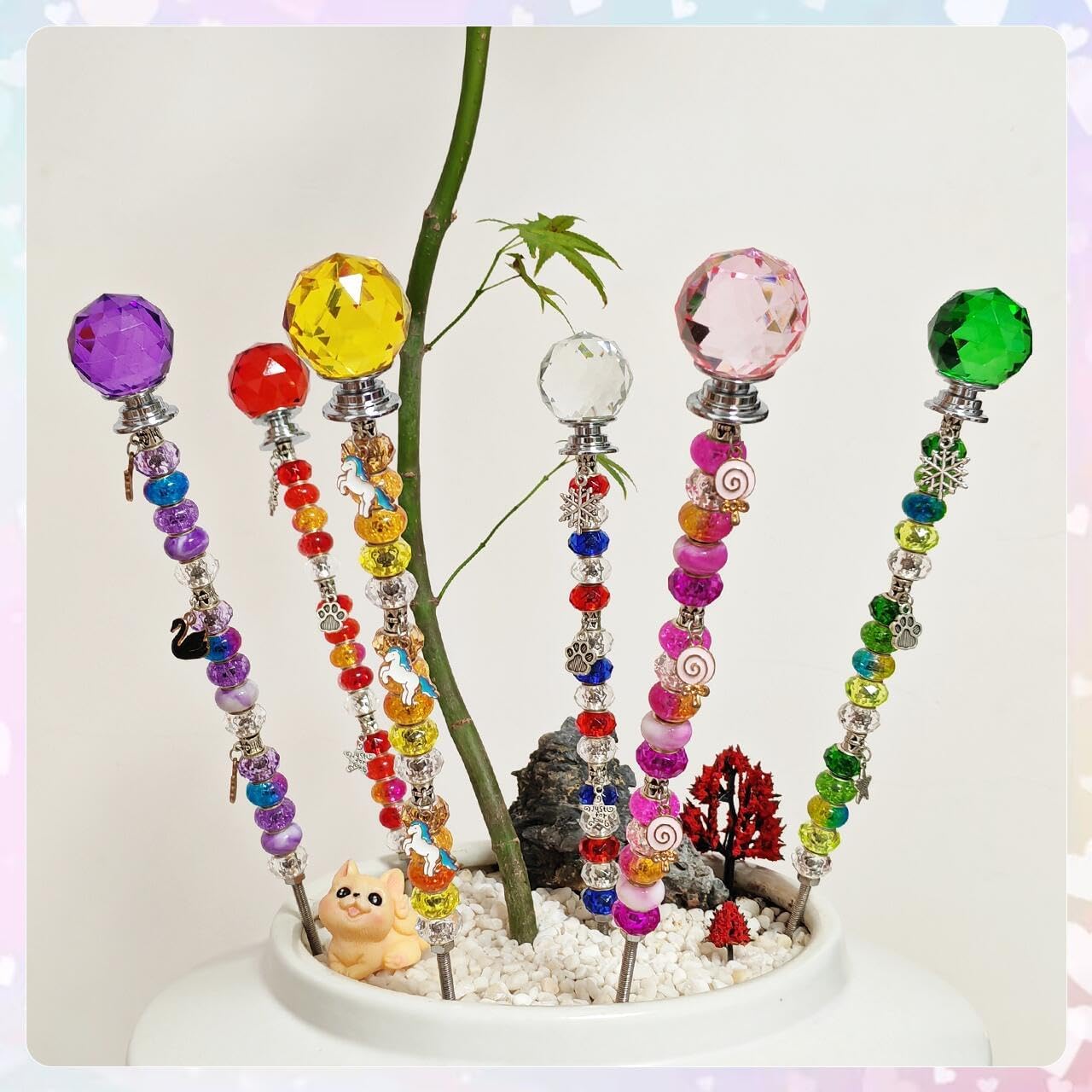 140 Piece Beaded Fairy Garden Stakes Craft Kit