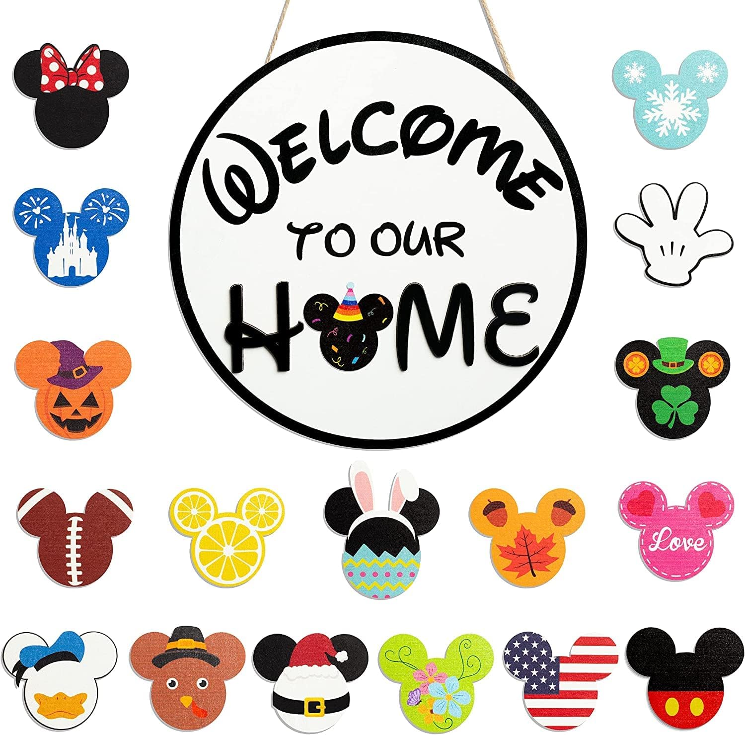 19 Piece Interchangeable Welcome Door Sign with Mouse Icons