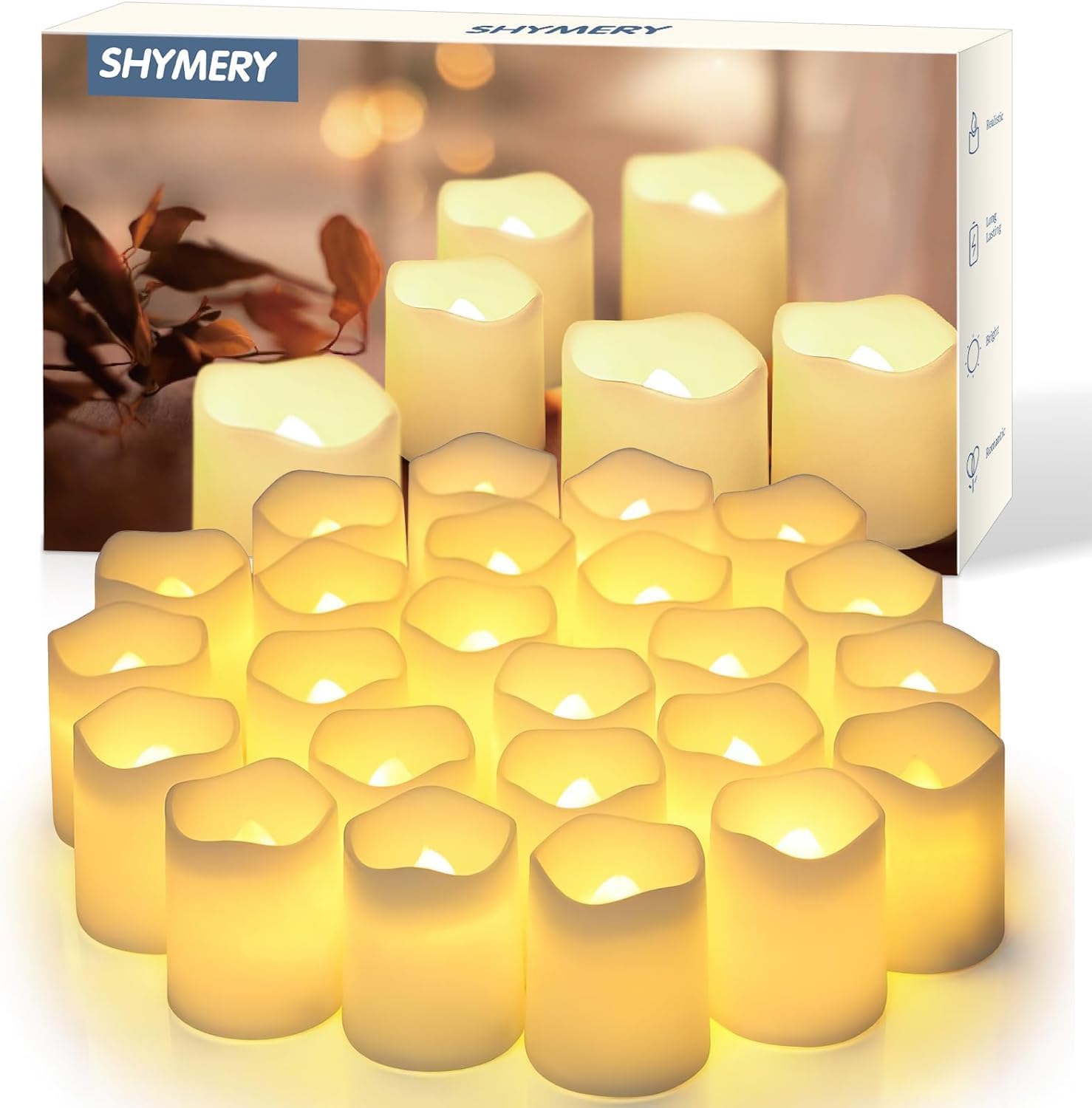 24 Pack Flameless LED Votive Tea Lights in Warm White