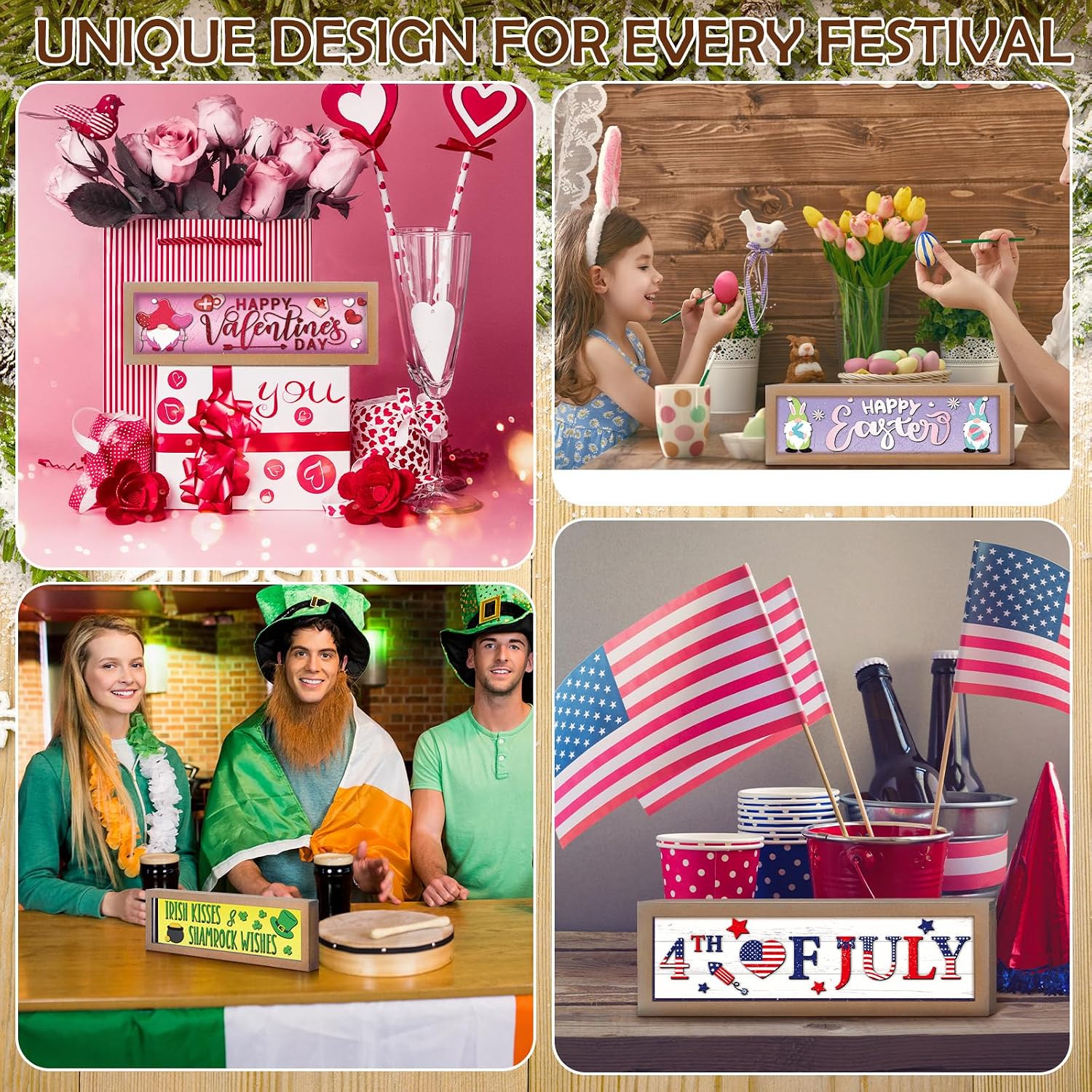 25 Piece Interchangeable Seasonal Wood Sign Set with Frame