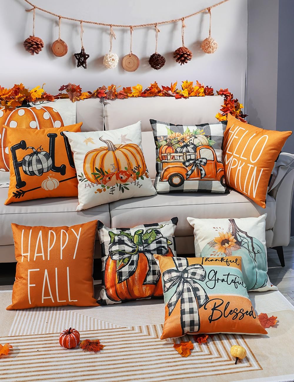 4 Pack Double Sided Cushion Covers 20 x 20 Inch with 8 Patterns