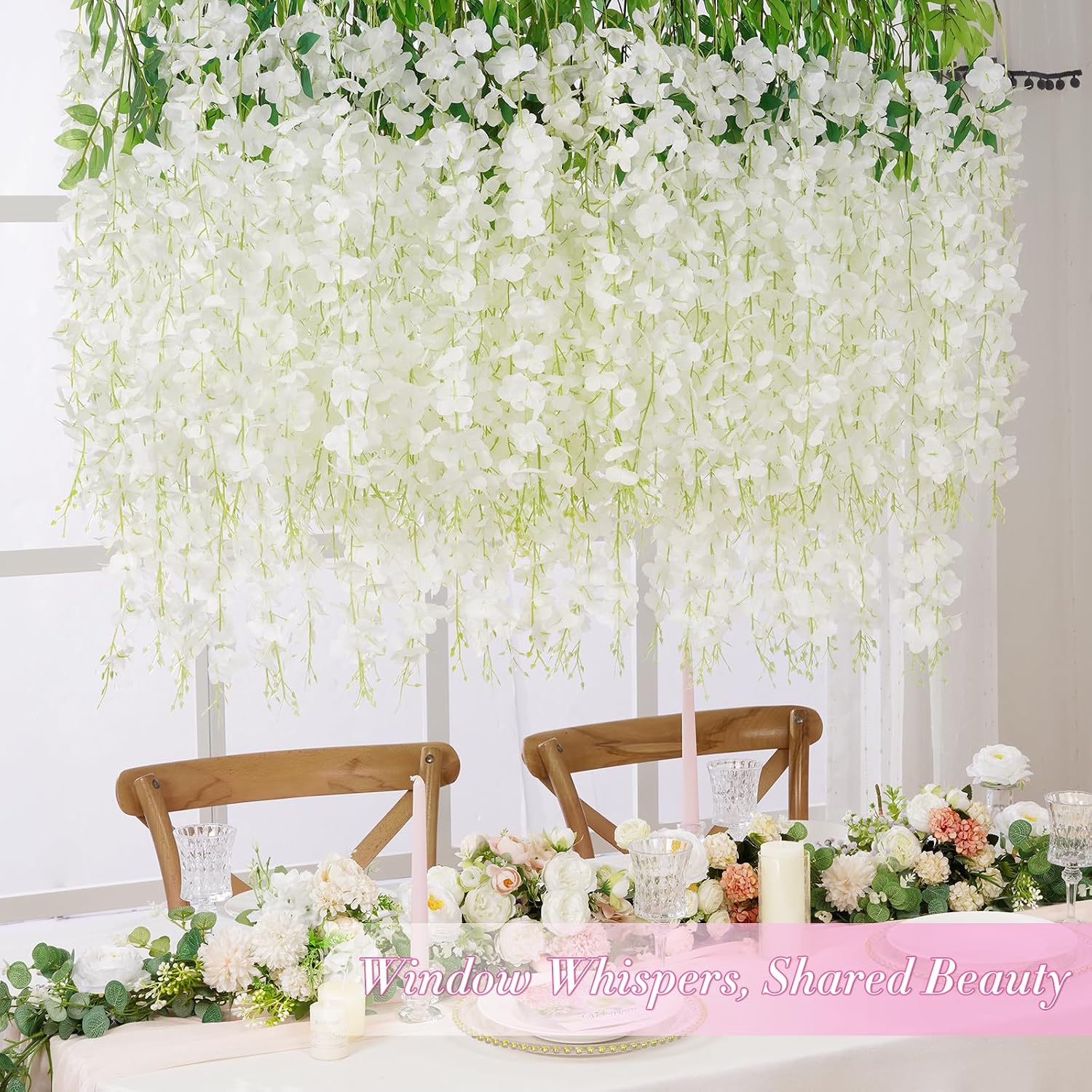 40 Pack Hanging Wisteria Flowers in White, Artificial Vines for Walls