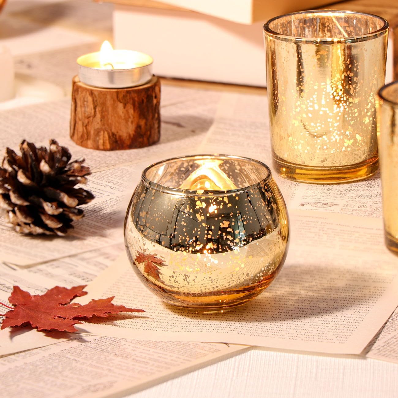 48 Piece Assorted Gold Mercury Glass Votive Candle Holders