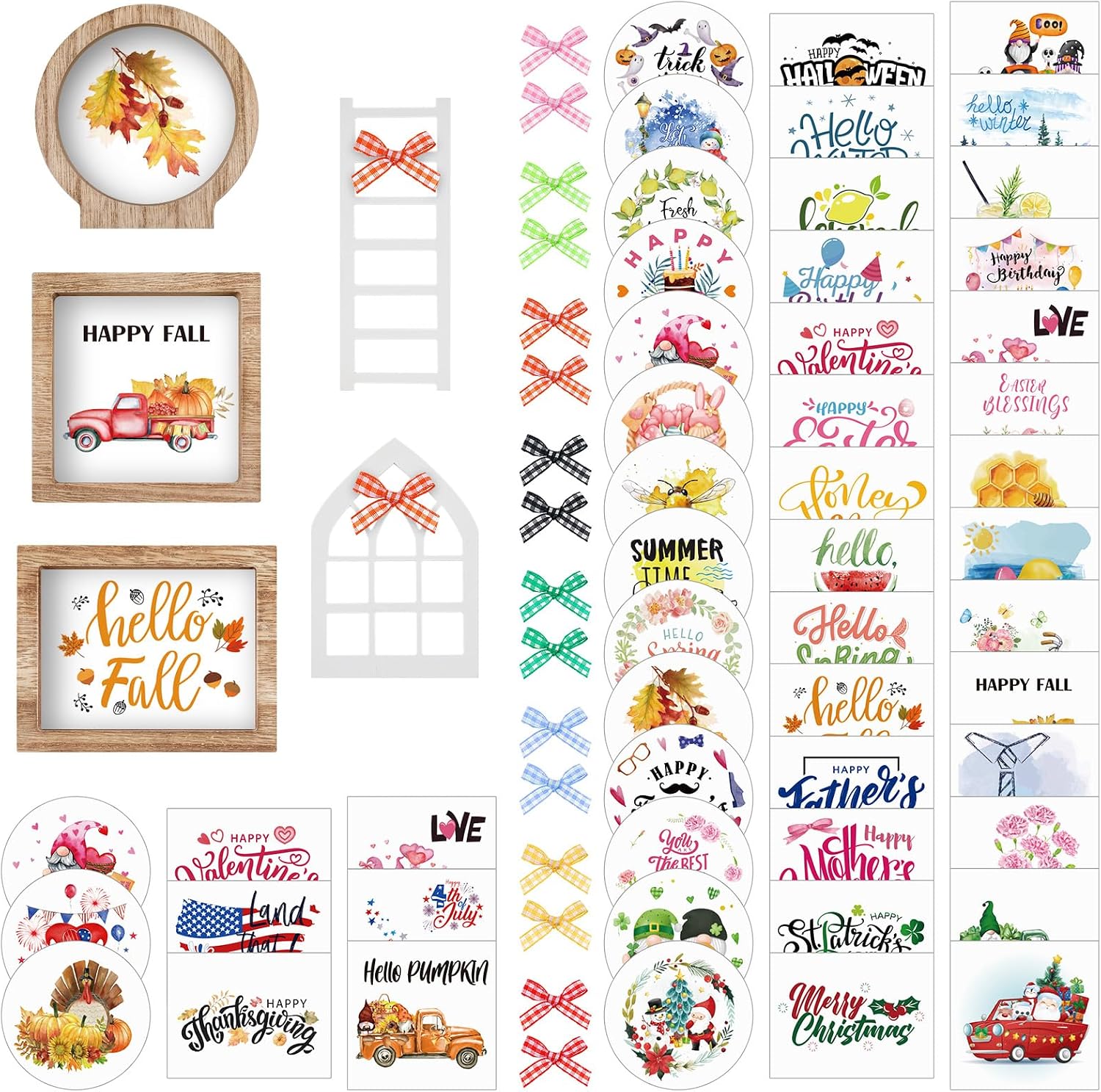 48 Piece Interchangeable Tiered Tray Decor Set with Wood Frames