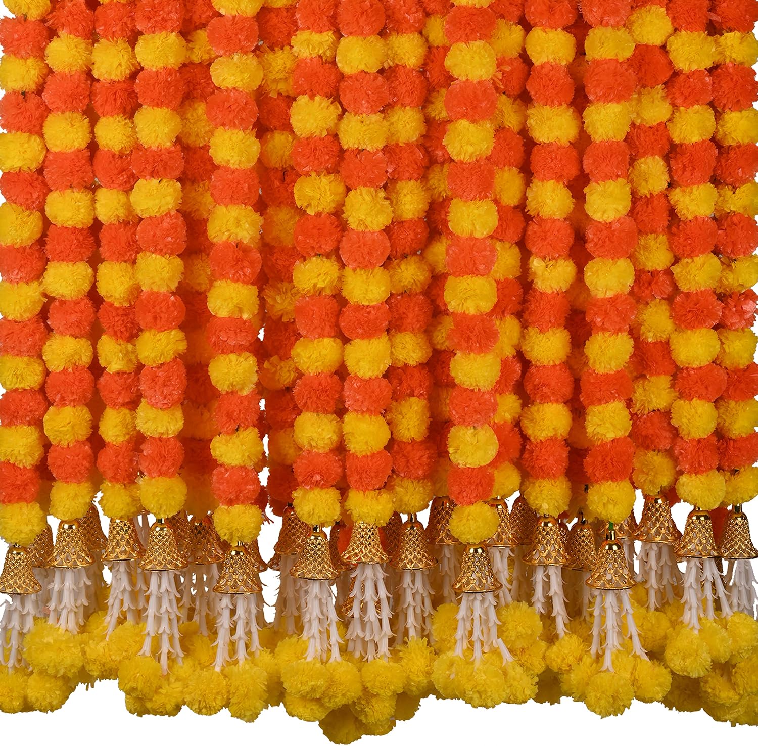 5 Piece Artificial Marigold Garland with Bells, 5 ft Strands