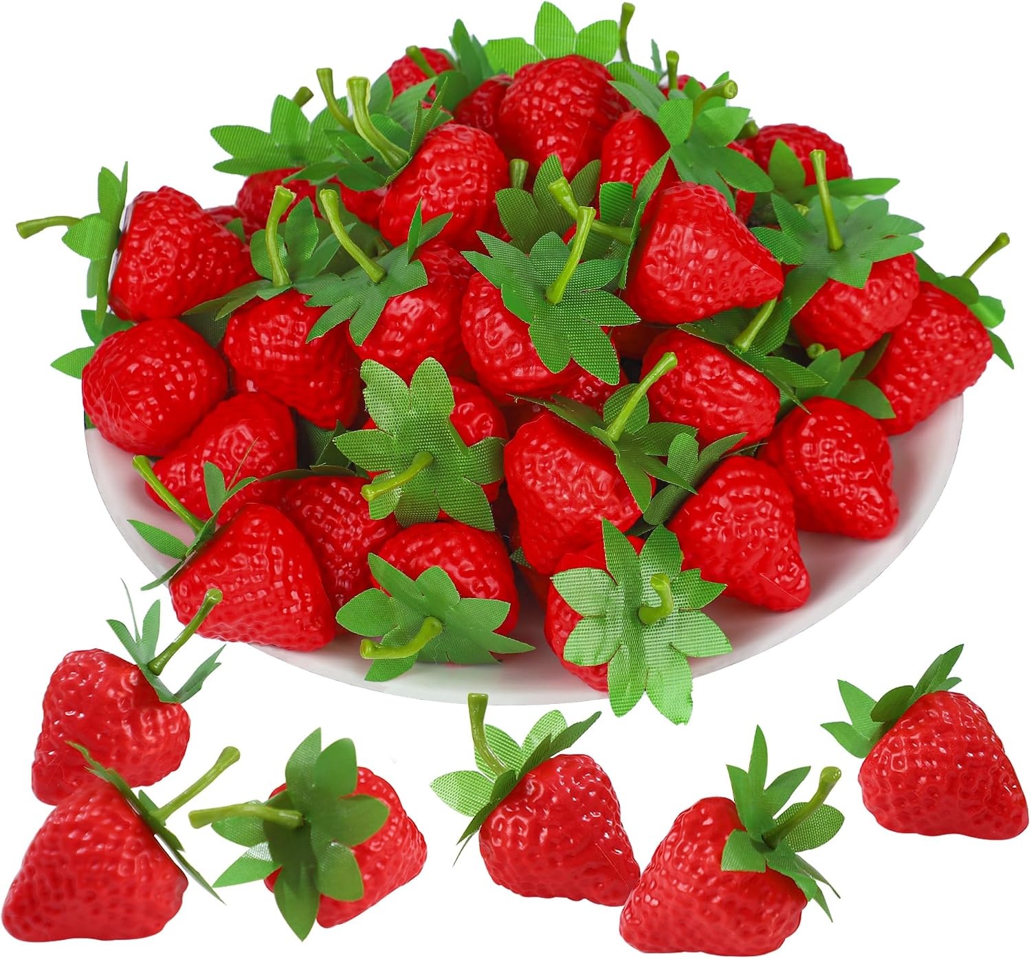 50 Piece Artificial Red Strawberries, Lifelike Decorative Fruit