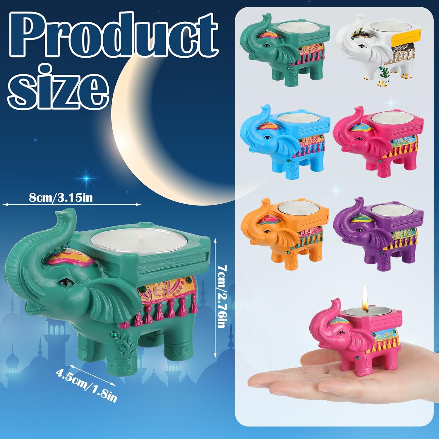 6 Piece Resin Elephant Tealight Holder Set for Pooja and Return Gifts