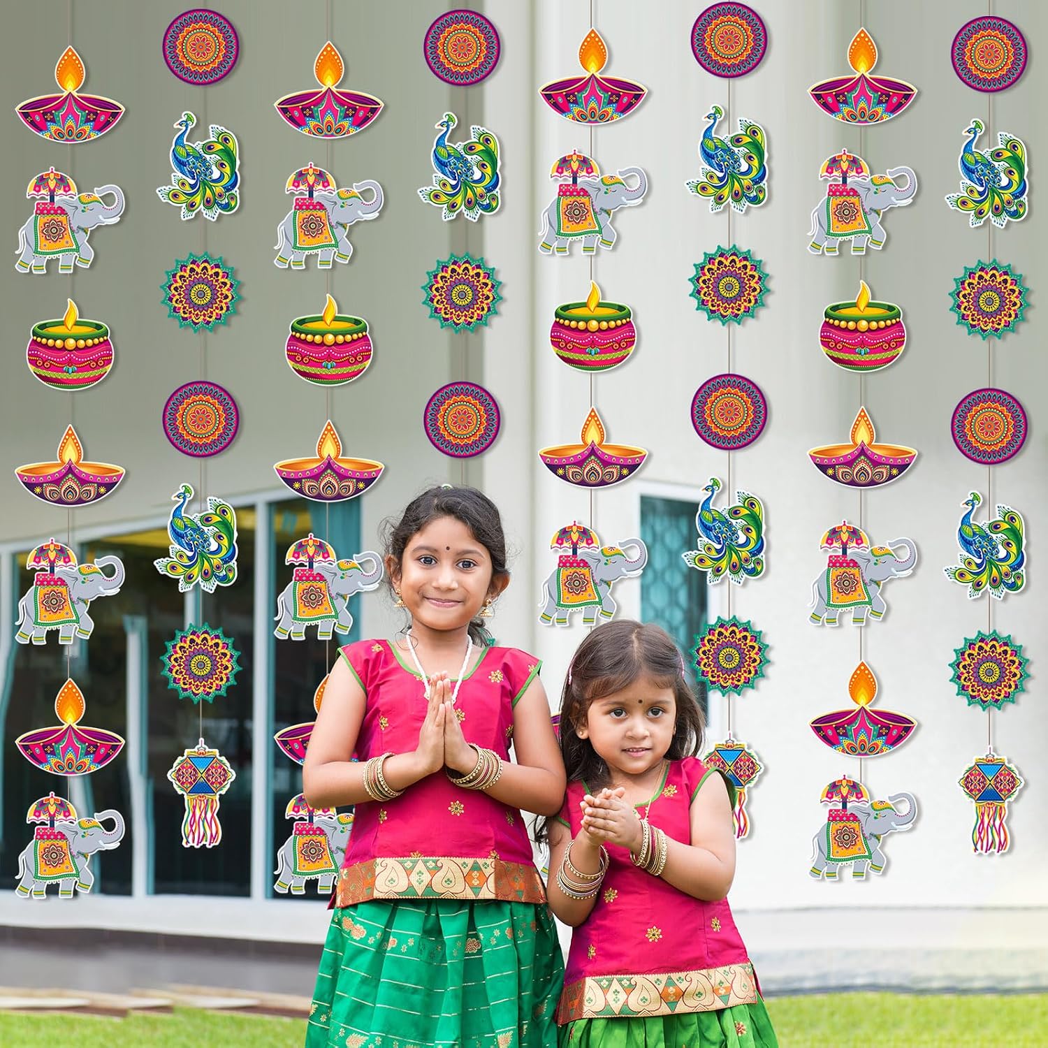 8 Piece Happy Diwali Hanging Paper Circle Garland Banner