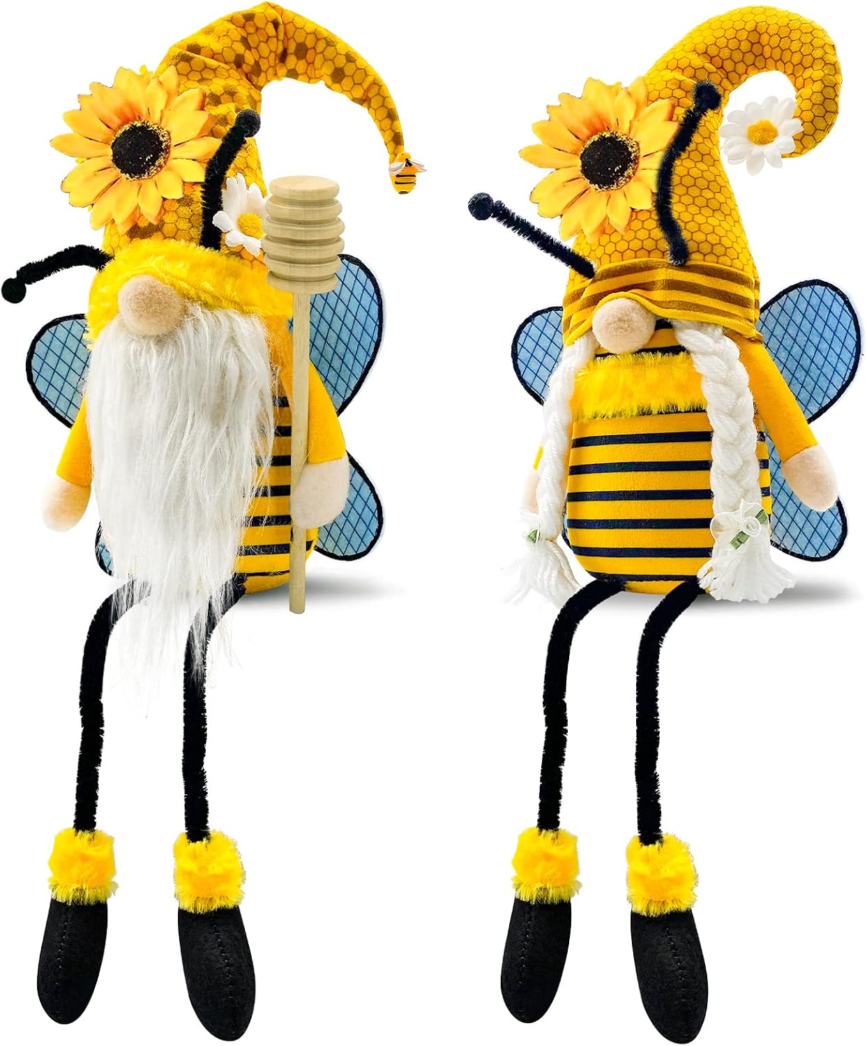 Bee Gnome Sitters with Sunflowers, Seasonal Shelf Decoration