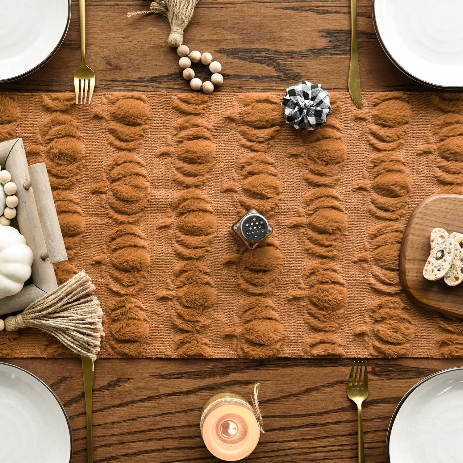 Caramel Faux Fur Pumpkin Table Runner, 13 x 72 Inch