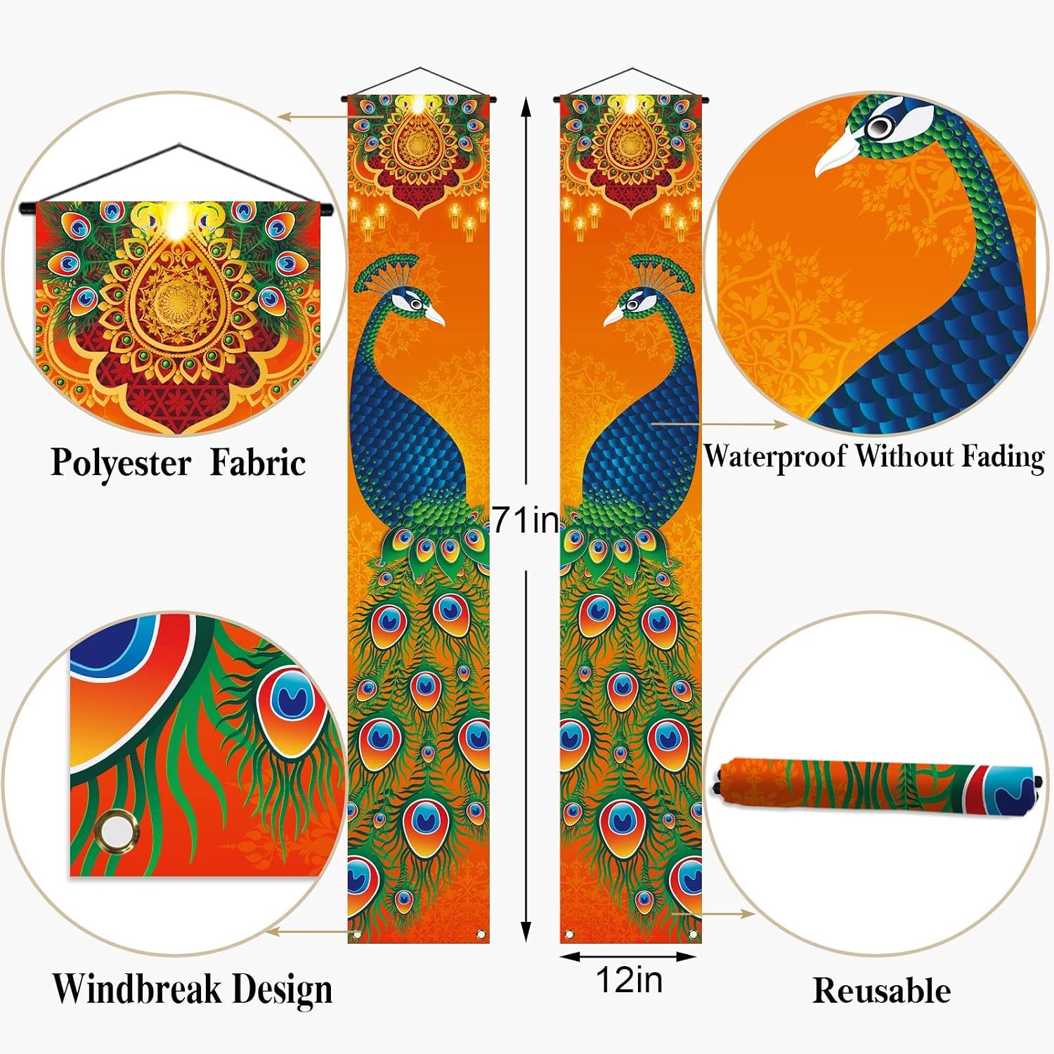 Diwali Peacock Porch Banner for Front Door and Wall