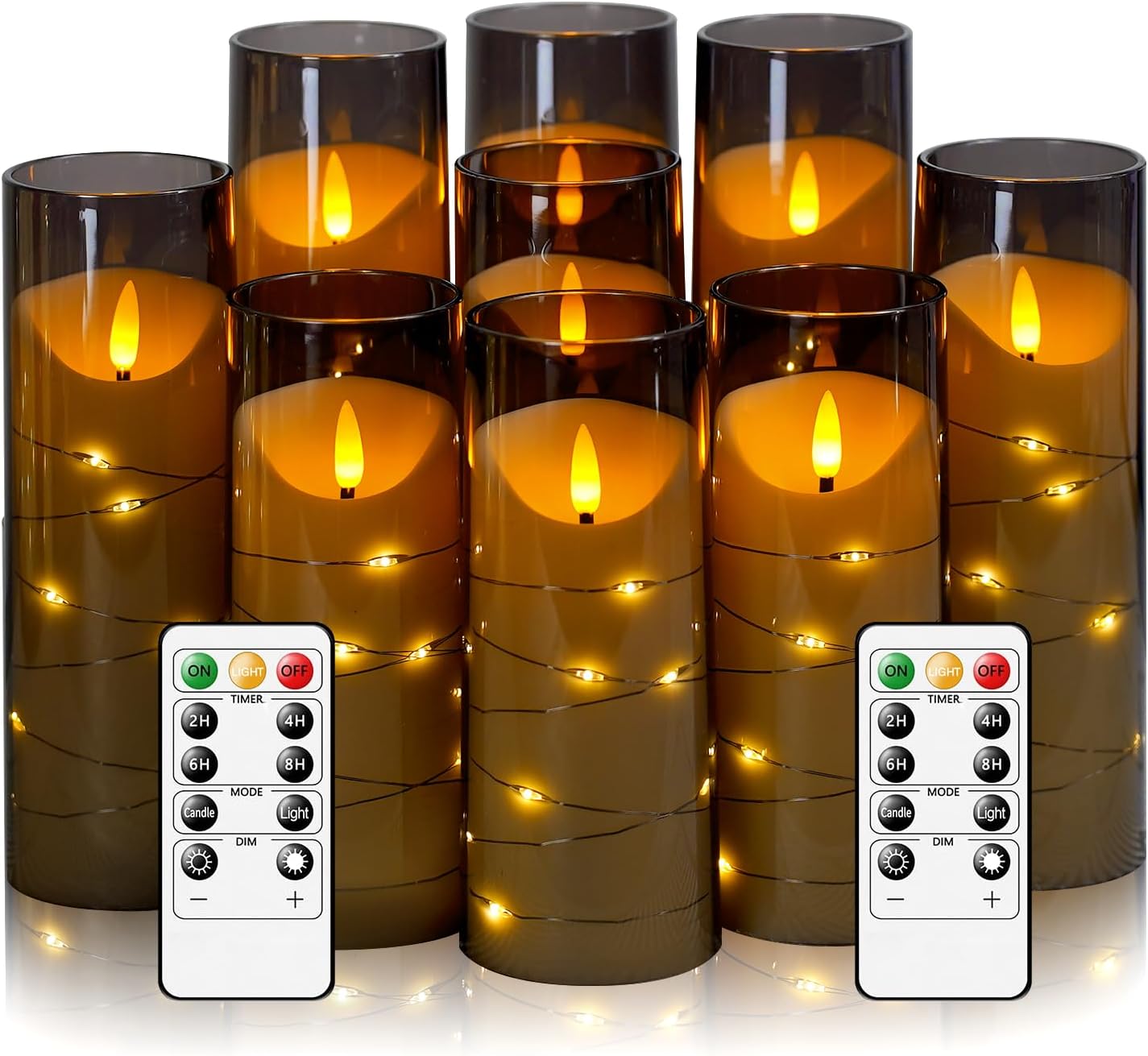 Flameless LED Pillar Candles with Star String, Timer and Remote