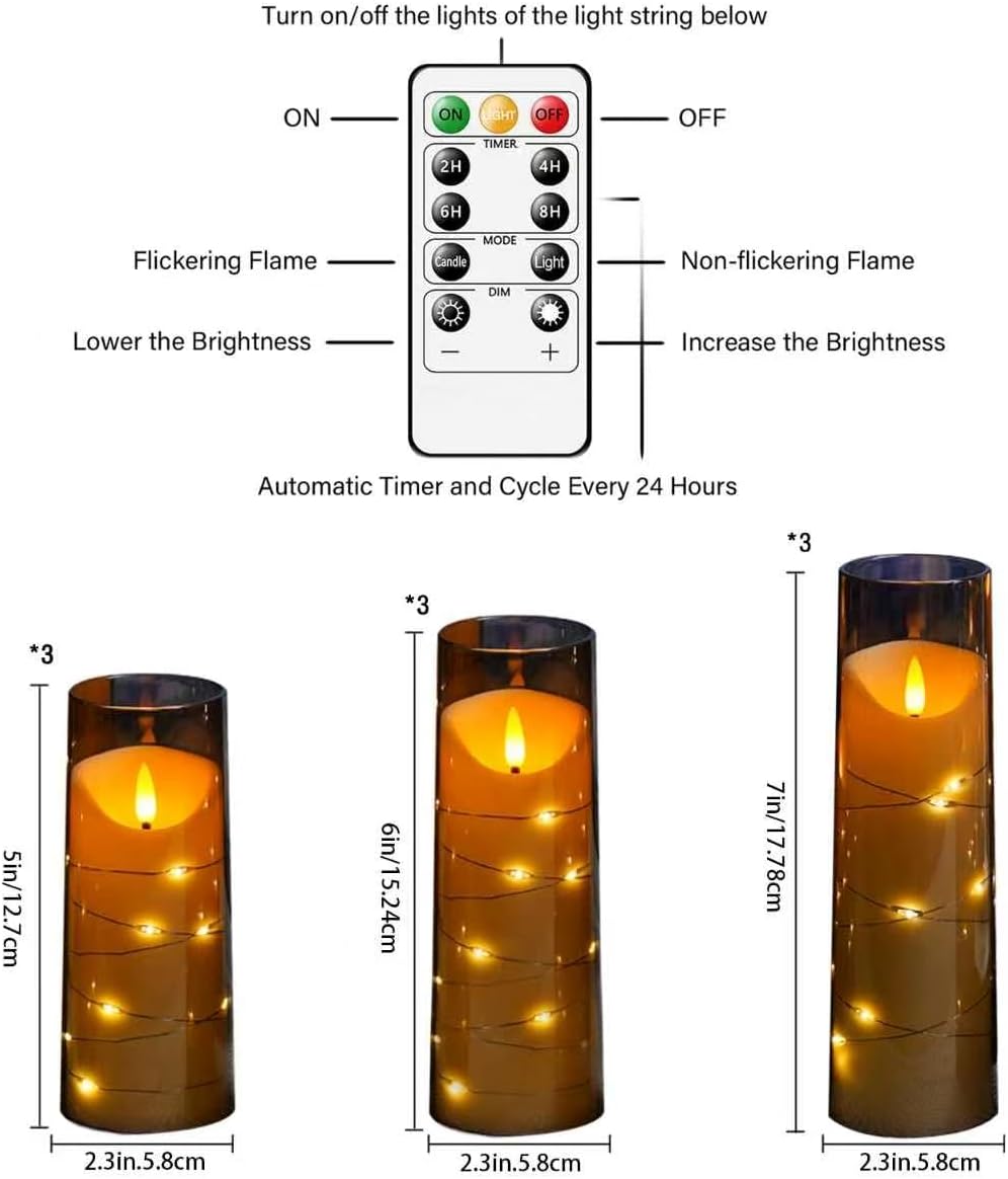 Flameless LED Pillar Candles with Star String, Timer and Remote