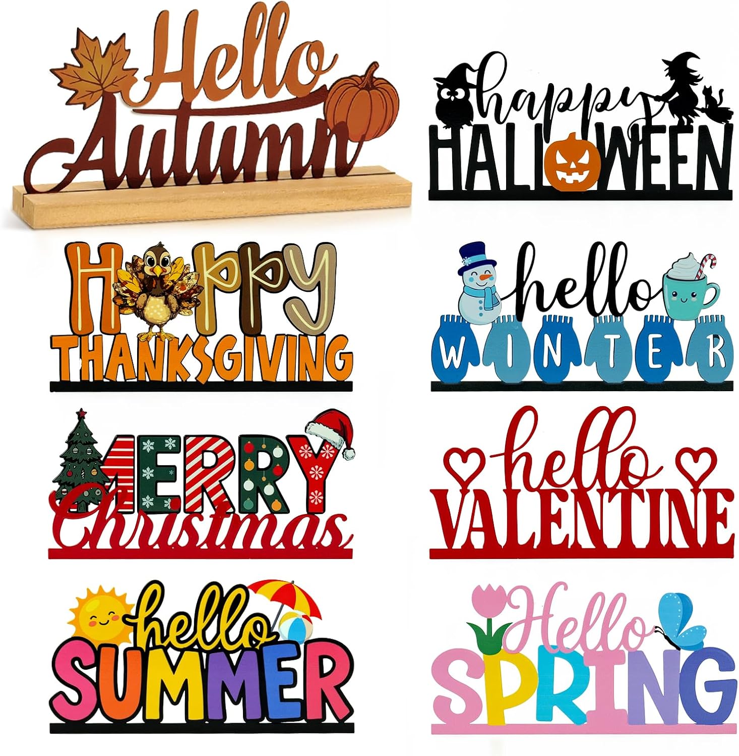 Interchangeable Metal Table Sign Set with Wooden Base