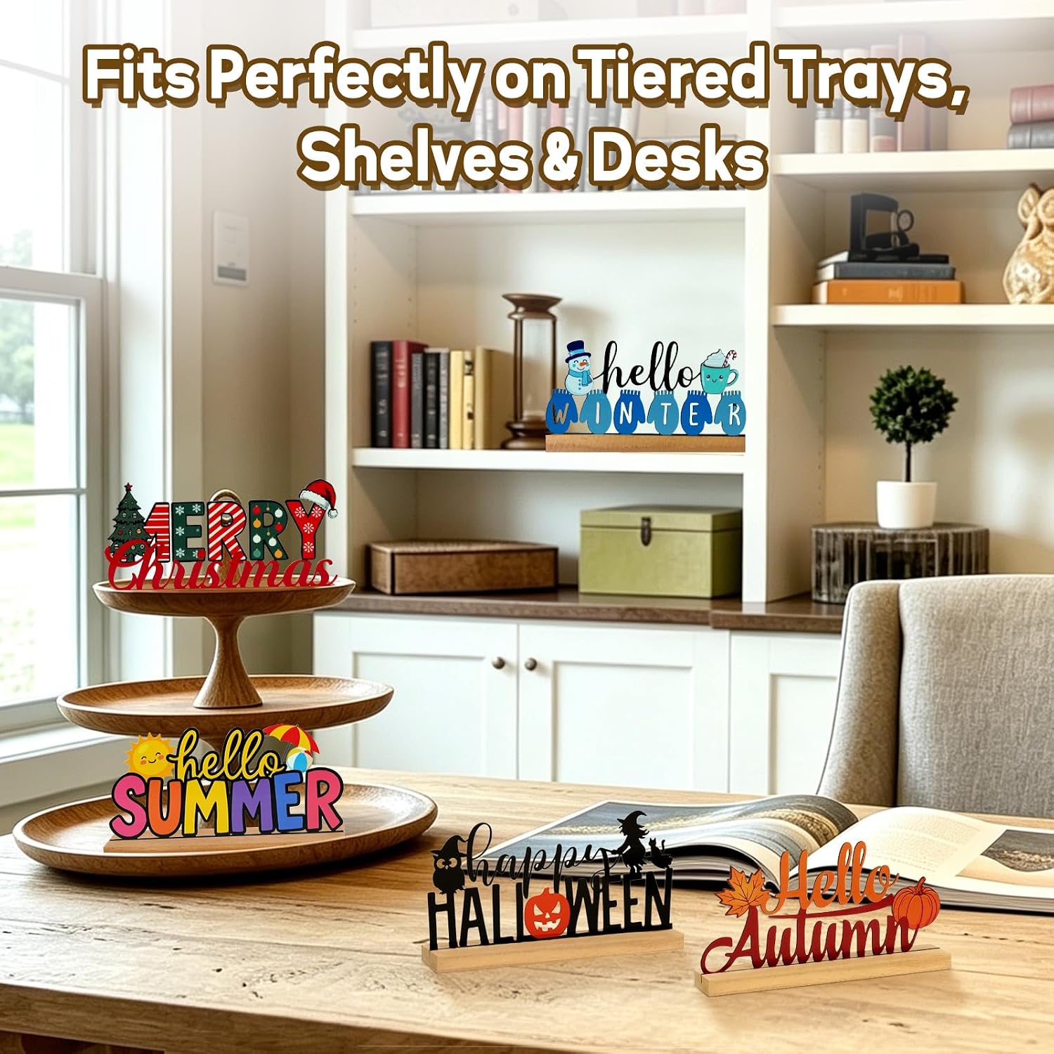 Interchangeable Metal Table Sign Set with Wooden Base