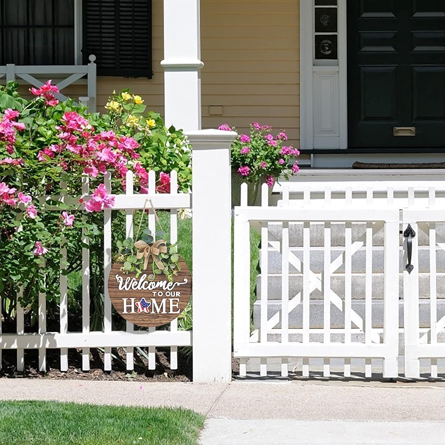 Interchangeable Rustic Wood Welcome Sign with Seasonal Wreaths