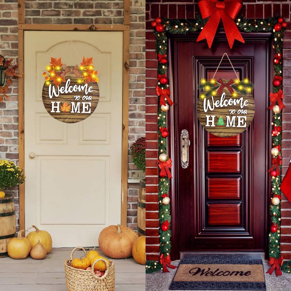 Interchangeable Welcome Sign with 4 Wreaths and 21 Changeable Icons
