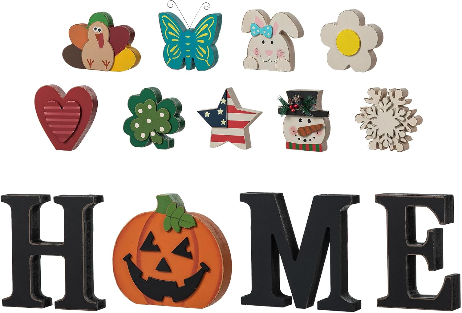 Interchangeable Wooden Home Table Sign with 13 Seasonal Icons