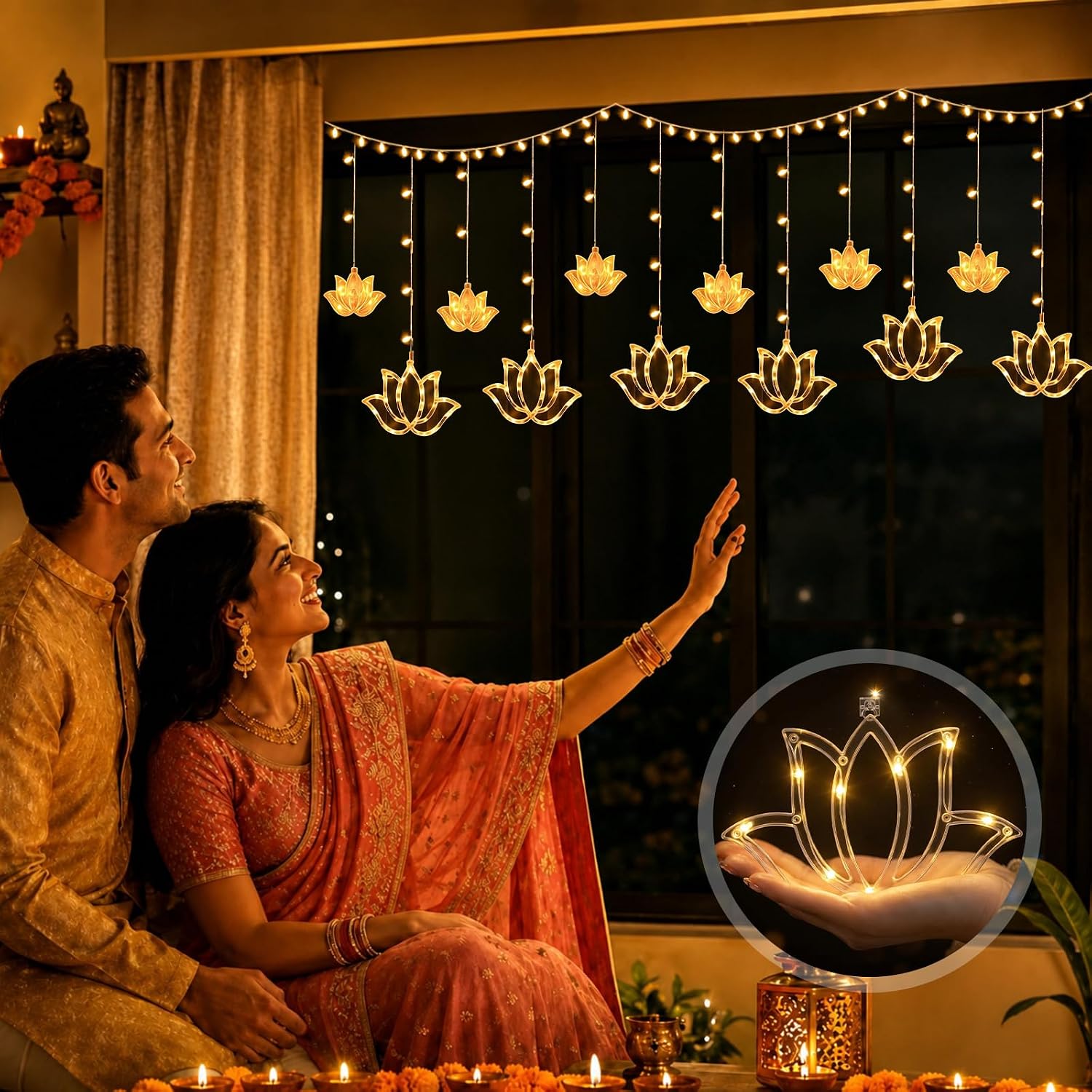 Lotus Curtain Light, 9.84 ft with 120 LED, Indian Hanging Decor