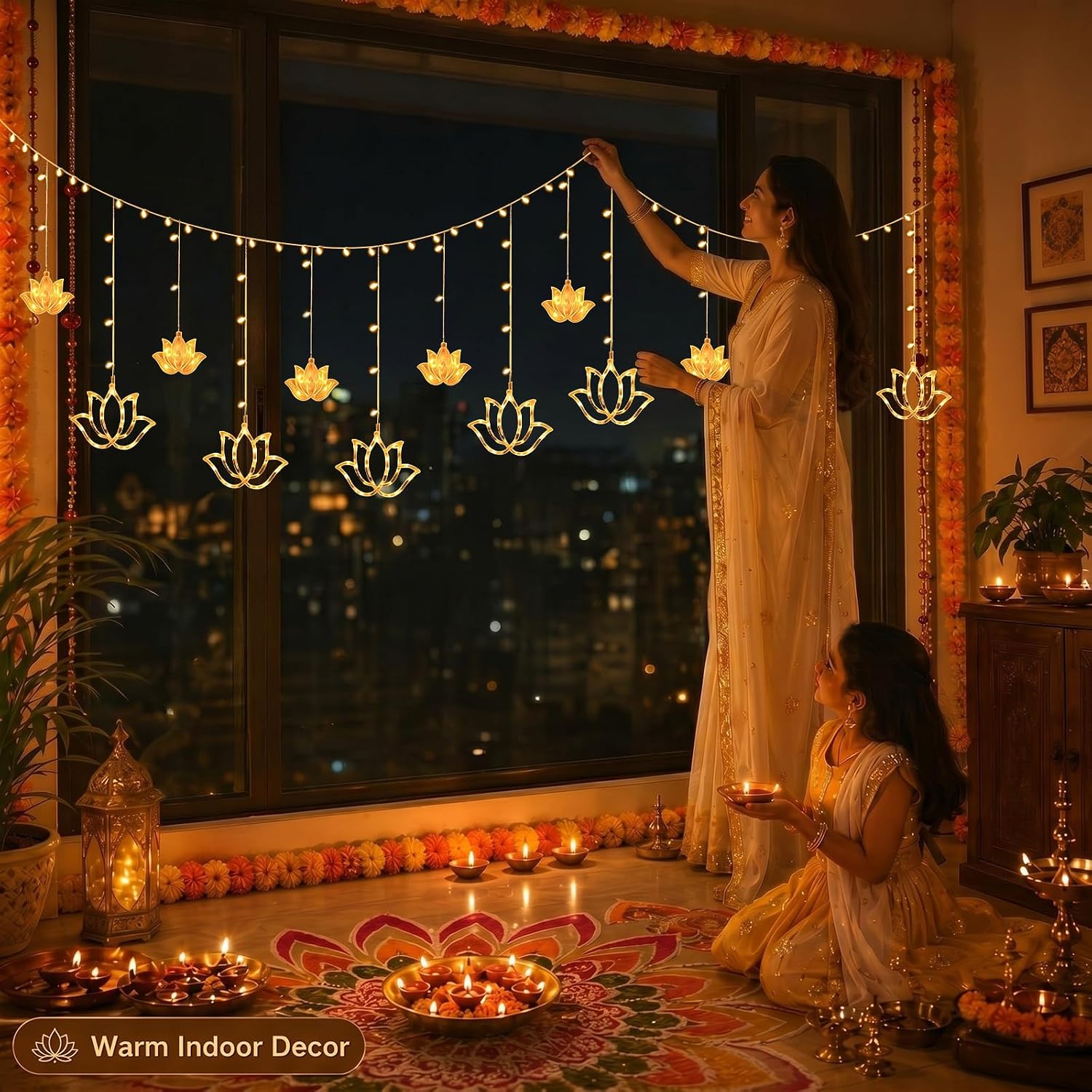 Lotus Curtain Light, 9.84 ft with 120 LED, Indian Hanging Decor