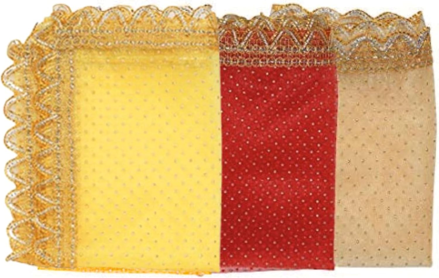 Set of 3 Chunari Pooja Cloth Mats for Temple Idols, 14 x 10 Inch