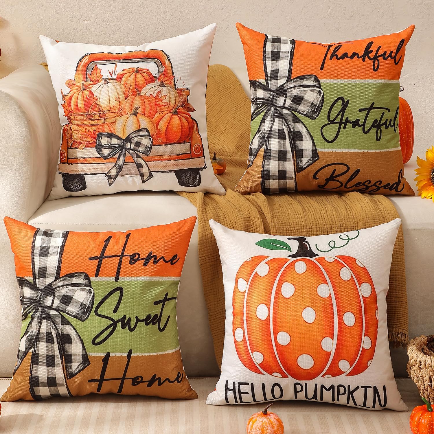 Set of 4 Double Sided Cushion Covers 18 x 18 Inch, 8 Designs