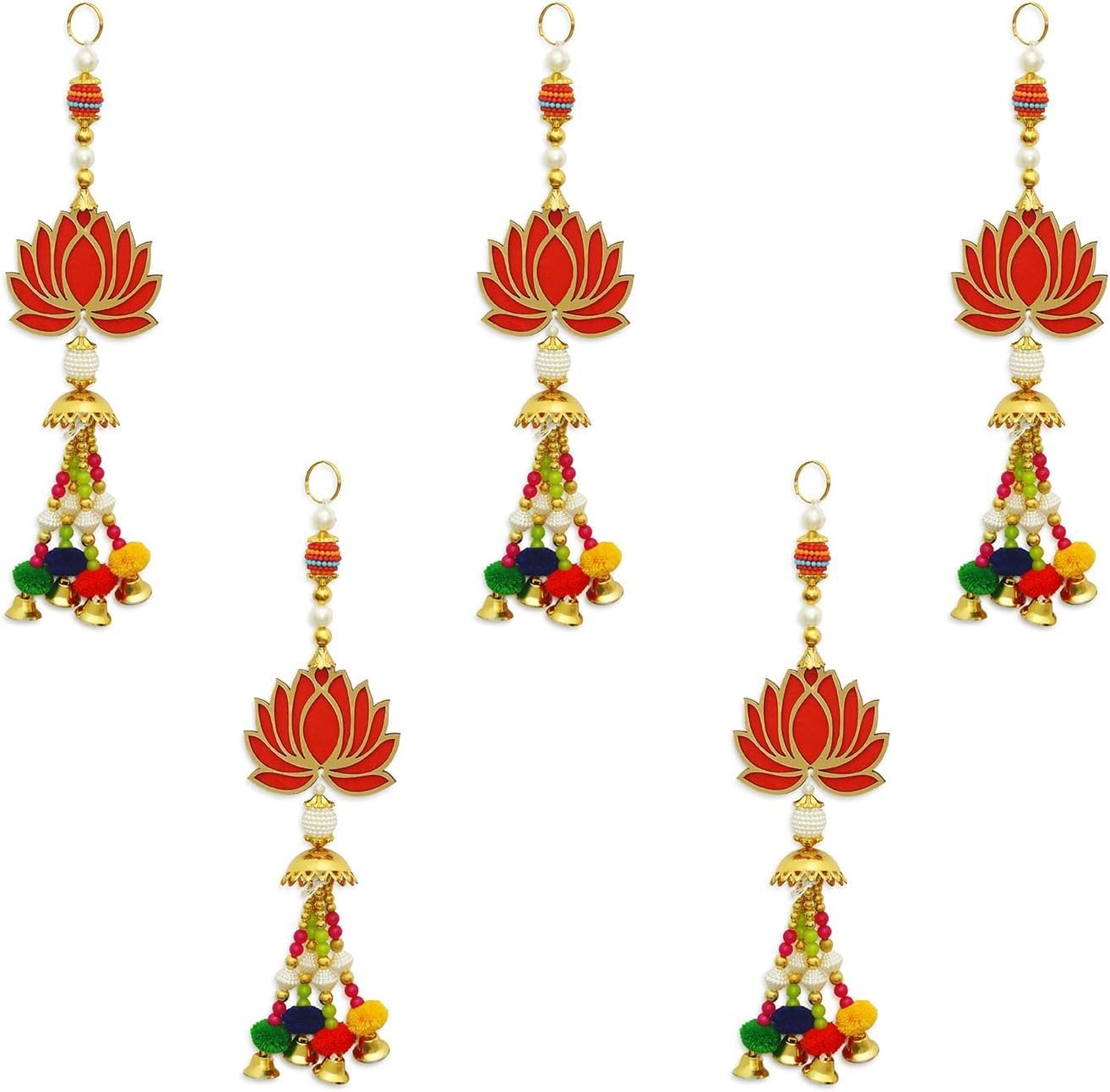 Set of 5 Lotus Latkan Wall Hangings for Diwali and Temple Decor