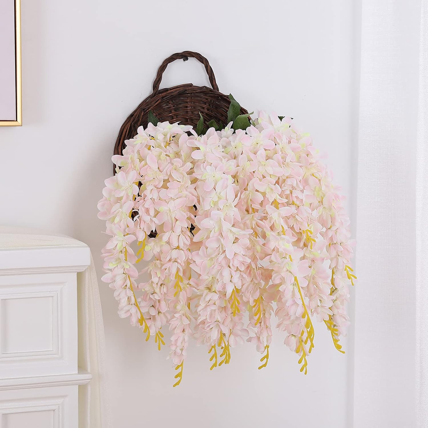 Silk Wisteria Hanging Vine 2.13 ft, Artificial Flower Bush, Pack of 4